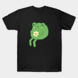 Frog Birthday Cake Meme - Cute Cottagecore Aesthetic Frog Toad Sitting with Flower T-Shirt